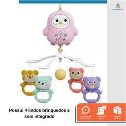 Mobile Musical para Berço Bebê com Controle Remoto e Funções Rosa - 4