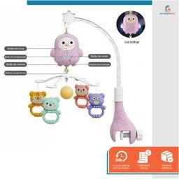Mobile Musical para Berço Bebê com Controle Remoto e Funções Rosa - 5