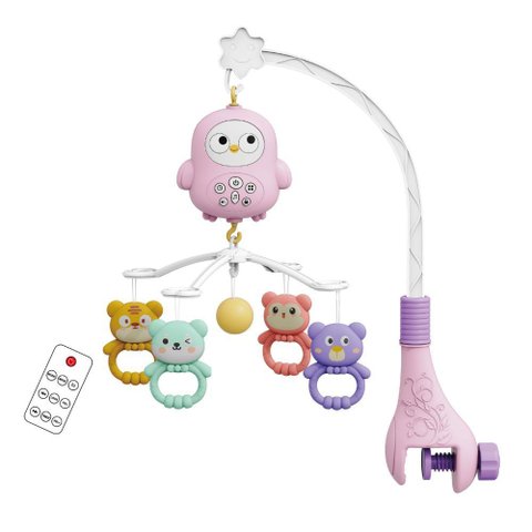 Mobile Musical para Berço Bebê com Controle Remoto e Funções Rosa