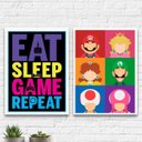 Ver imagem 2 de Kit 2 Quadros Eat Sleep Game Repeat Personagens 24x18cm:Madeira branca