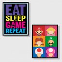 Ver imagem 1 de Kit 2 Quadros Eat Sleep Game Repeat Personagens 24x18cm:Madeira branca