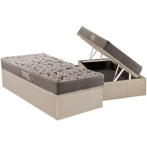 Cama Box Baú Solteiro: Colchão Ortopédico Herval AG65 Fort Black Firme Pillow Top + Base CRC Suede C