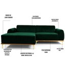 Ver imagem 3 de Sofá 265cm 4 Lugares Chaise Esquerdo Pés Gold Verde Musgo