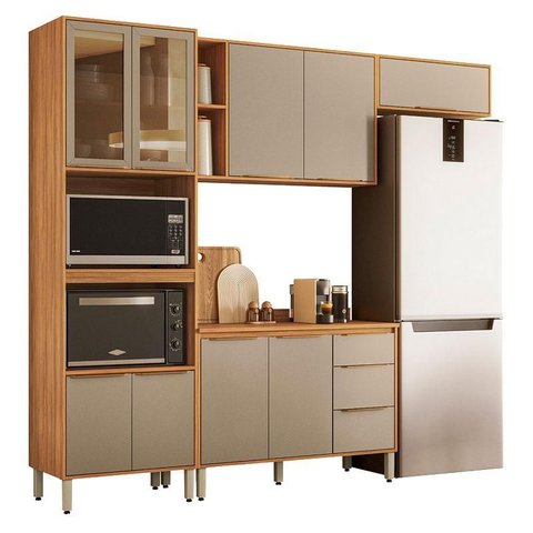 Cozinha Modulada Plena 4 Peças Torre Quente Cinamon Nude Prime Tx - Demóbile