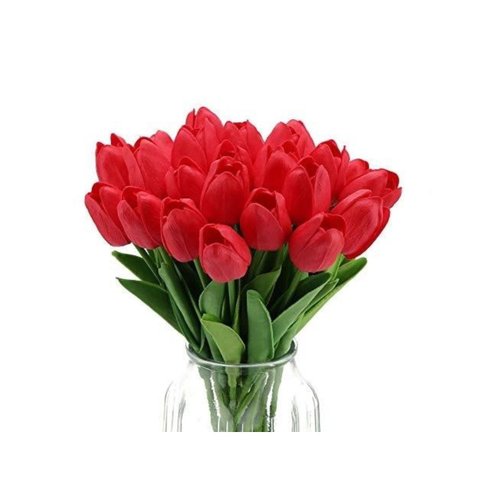 Kit Buque 9 Tulipas Cor Vermelha 40cm Flores Artificiais