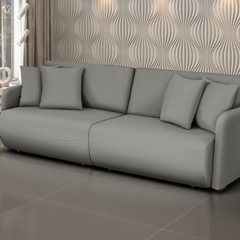 Sofá Retrátil e Reclinável 220cm Veludo Domus Cinza Chumbo
