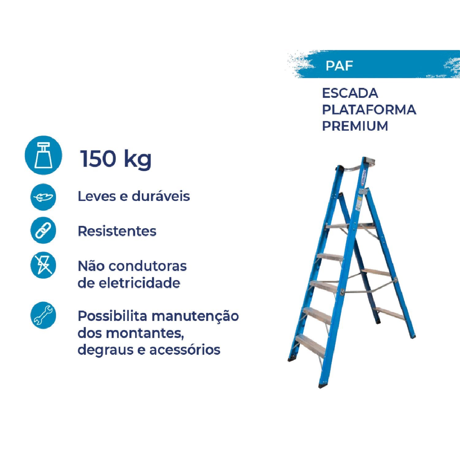 Escada Plataforma de Alumínio/fibra de Vidro 4 Degraus + Plataforma - 5