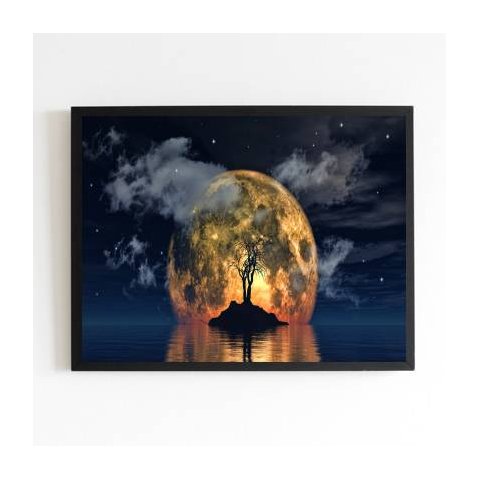 Quadro Fotografia Noite na Ilha 24x18cm - com vidro:Madeira branca