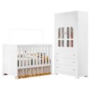 Ver imagem 1 de Jogo de Quarto Infantil New Katatau Guarda Roupa e Berço Mini Cama Branco Fosco - Reller Móveis