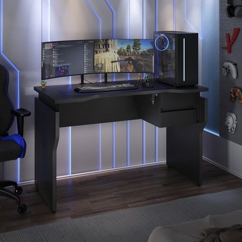 Escrivaninha Mesa Escritório Gamer com 6 Opções de Altura com Gaveteiro Suspenso 1 Gaveta 120cm Preto Artany