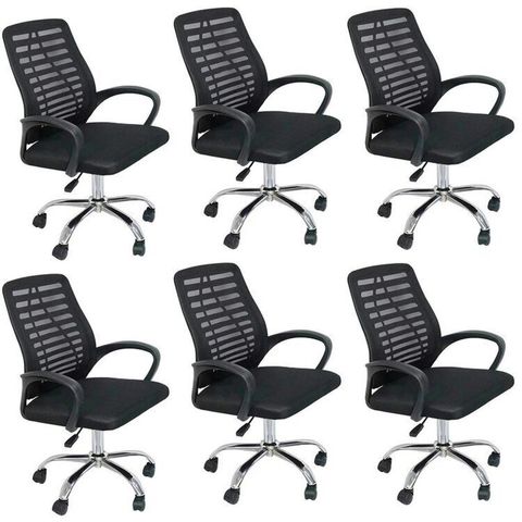 Kit 6 Cadeiras de Escritório Diretor Tela Mesh Cádis Preto