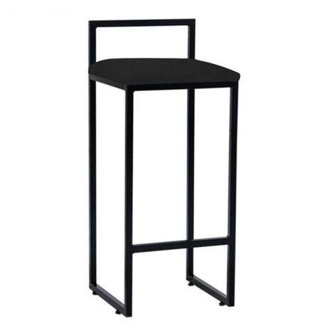 Banqueta Alta Bistô Bar em Aço Preto Assento Preto Corino