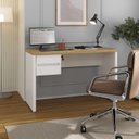 Ver imagem 1 de Escrivaninha Mesa Escritório Minimalista Toq com com Chave 2 Gavetas 120cm Olmo e Branco Artany