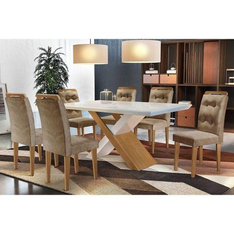 Sala de Jantar Completa C/ Tampo Canto Reto 180cm + 6 Cadeiras Imbuia Chocolate Capuccino