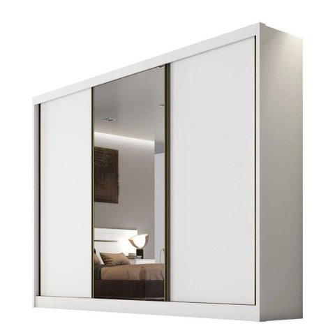 Guarda-Roupa Casal 3 Portas c/ Espelho 6 Gavetas Logan Novo Horizonte Cor:Branco