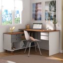 Ver imagem 1 de Escrivaninha Mesa Escritório em L Retrô Gold com 4 Gavetas