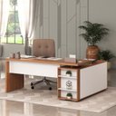 Ver imagem 3 de Escrivaninha Mesa Escritório em L Diretor com Armário e 2 Gavetas 170cm Freijó E Branco