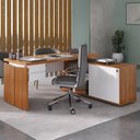 Ver imagem 1 de Escrivaninha Mesa Escritório em L Diretor com Armário e 2 Gavetas