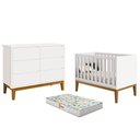 Ver imagem 1 de Berço Americano e Cômoda 6 Gavetas New Classic Branco com Pés Madeira e Colchão Gazin - Reller