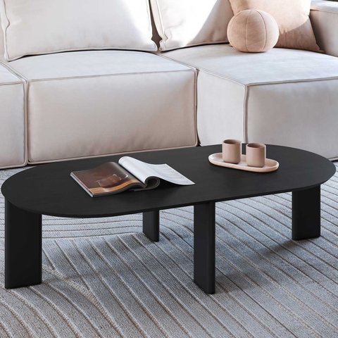 Mesa de Centro Orgânica Chanfrada Artesano 120 Cm (largura) em Mdp Nero (preto) Pés Madeira Maciç