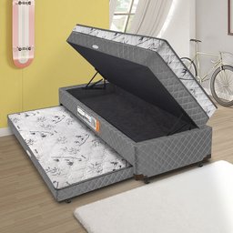 Bicama Box Baú Solteiro Conjugado Espuma com Cama Auxiliar Bicama 3 em 1 - Matelassê Cinza - 2