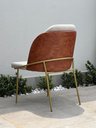 Ver mais imagens de Cadeira Decorativa Sala Jantar Aurora Base Gold Linho Bege /Courino Caramelo - Montanaris Decor