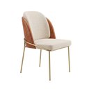 Ver imagem 3 de Cadeira Decorativa Sala Jantar Aurora Base Gold Linho Bege /Courino Caramelo - Montanaris Decor