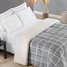 Coberdrom Cobertor Brooklyn Solteiro Sherpa Manta Flannel Quadriculado - Cinza - 2
