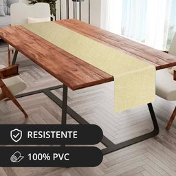 1 Caminho Trilho Mesa Impermeável PVC Nápoli Bege 42x140 - 2