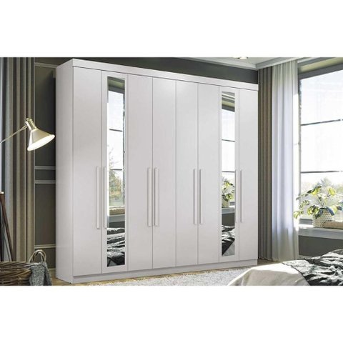 Guarda Roupa 8 Portas (2 C- Espelho) e 4 Gavetas Master New 8.4 Branco - Santos Andirá
