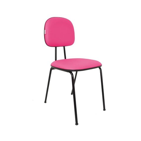 Cadeira Fixa Secretaria Polo - Couro Sintetico Corano - Pink