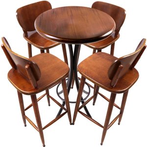 Conjunto de Mesa Bistro Redonda em Madeira com 4 Banquetas para Varanda Pequena