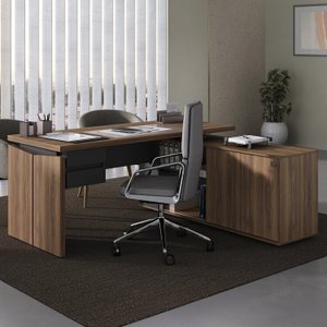Mesa para Escritório em L Diretor com Armário e 2 Gavetas