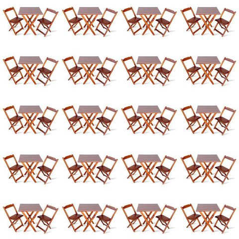 Kit De 20 Conjuntos De Mesa Dobrável 70x70 Com 2 Cadeiras Imbuia