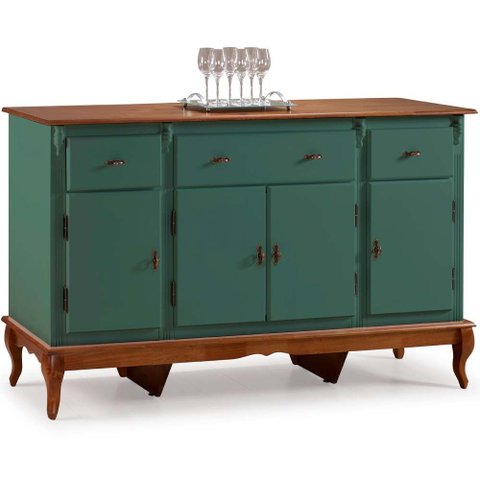 Balcão Linz 4 Portas 3 Gavetas Pés Luis Xv 99 X 175 X 45 Cm (a X L X P) - Cor Verde Musgo/imbuia