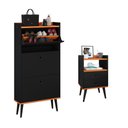 Ver imagem 1 de Kit Quarto Sapateira Vertical 3 Gavetas Basculantes Dark Mesinha Pequena Nicho Dream Preto/Cinamomo