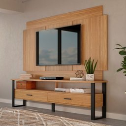 Rack com Painel para Tv Estilo Industrial 2,20m até 65" 100% Mdf F59 Pradel Móveis Dalla Costa Freij - 1