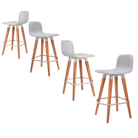 Cj 4 Meia Banquetas Línea Envernizada Madeira e Aço Cinza