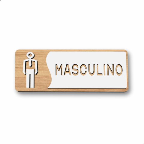 Placa para Banheiro Plaquinha Retangular Masculino Cor Branco