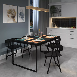 Mesa de Jantar Retangular 4 Lugares Preta Industrial Estilo Vintage 120x90cm