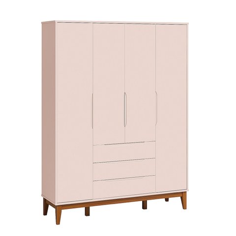 Roupeiro Elfe Classic 4 Portas 3 Gavetas Rosa Fosco Madeira