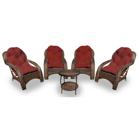 Conjunto de Poltronas Fibra Sintética Espreguiçadeira - 4 Poltronas + 1 Mesa Centro - Tecido Duna Ve