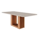 Ver imagem 1 de Mesa de Sala Jantar Ariela C/ Tampo Madeirado Vidro Reto 210x100cm Cinamomo/off White - Cimol