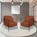 Ver imagem 1 de Kit 2 Poltronas Sala de Estar Pés em Ferro Preto Braço Madeira Maciça 86cm Thane Bouclê Terracota G6