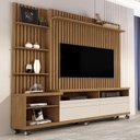 Ver imagem 1 de Estante e Home Theater Ripado para TV até 60 Polegadas MDF 180cmx190cm Nobre Marrom Freijó/Off White