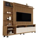 Ver imagem 2 de Estante e Home Theater Ripado para TV até 60 Polegadas MDF 180cmx190cm Nobre Marrom Freijó/Off White