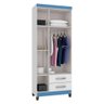 Guarda Roupa 3 Portas 2 Gavetas Branco Azul - 4