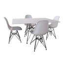 Ver imagem 1 de Conjunto de Mesa Eames Eiffel de Ferro Preto Tampo Branco 120x75 4 Cadeiras Ferro Preta Assento Bran