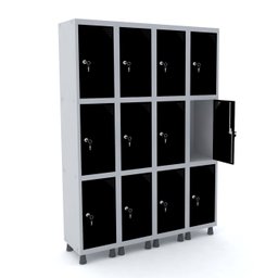 ROUPEIRO DE AÇO 4M 12 PORTAS FECHADURA PANDIN - CINZA/PRETO - 1