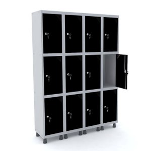 ROUPEIRO DE AÇO 4M 12 PORTAS FECHADURA PANDIN - CINZA/PRETO